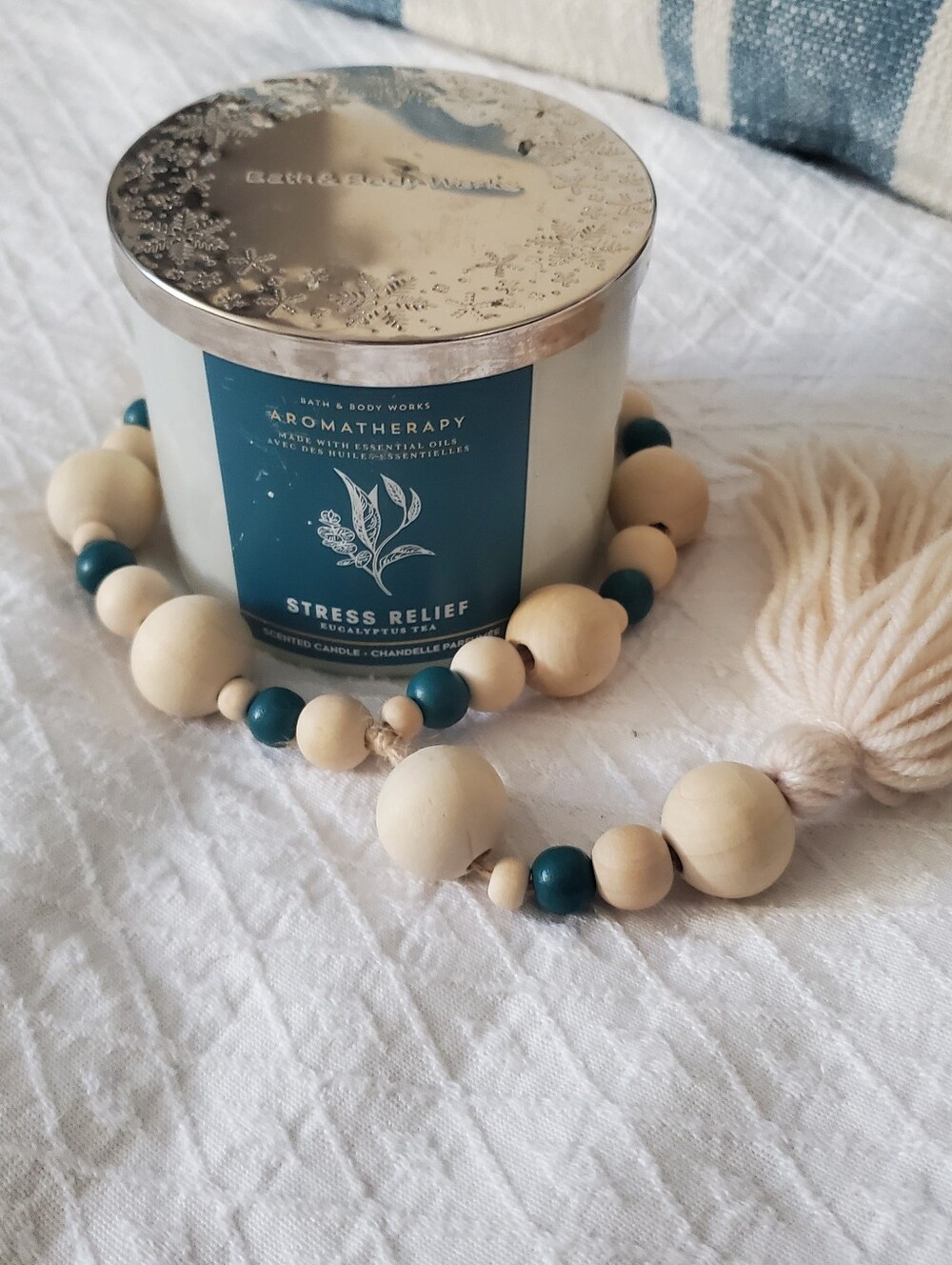 Wooden Beaded Macrame Stationary Candle Accessory Without The Candle - Picture 1 of 5